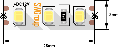 Лента светодиодная 9,6 Вт/м,120 LED/м открытая,теплый 12В SMD2835