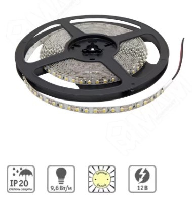 Лента светодиодная 2835/120,12V,5 м,теплый белый 3200К,IP20,9.6W/1м