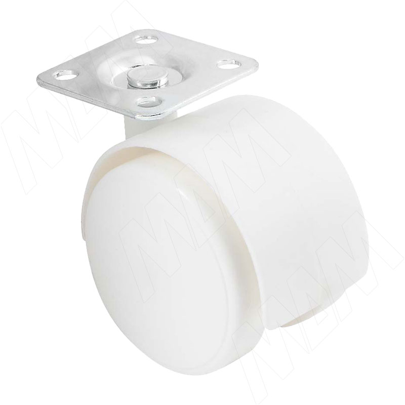 Опора двухколесная с площадкой, D50 мм, без стопора, белая: OK-50/1/K/WH, Мебельная фурнитура Фурнитура-М