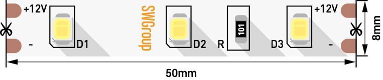 Лента светодиодная 6,3 Вт/м, 60 LED/м, открытая,холодный белый 12В SMD2835, Мебельная фурнитура Фурнитура-М