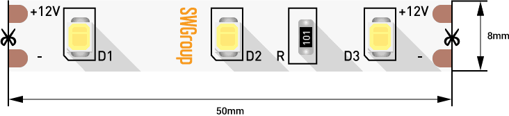 Лента светодиодная 4,8 Вт/м, 60 LED/м, открытая,холодный 12В SMD2835, Мебельная фурнитура Фурнитура-М