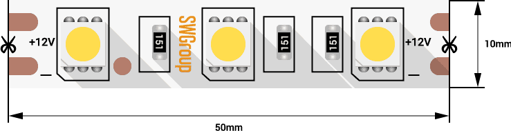 Лента светодиодная 14.4 Вт/м, IP20, 60 LED/м, теплый 12В SMD5050, Мебельная фурнитура Фурнитура-М