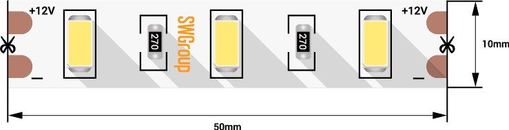 Лента светодиодная 12 Вт/м, 60 LED/м, открытая,теплый 12В SMD5630, Мебельная фурнитура Фурнитура-М