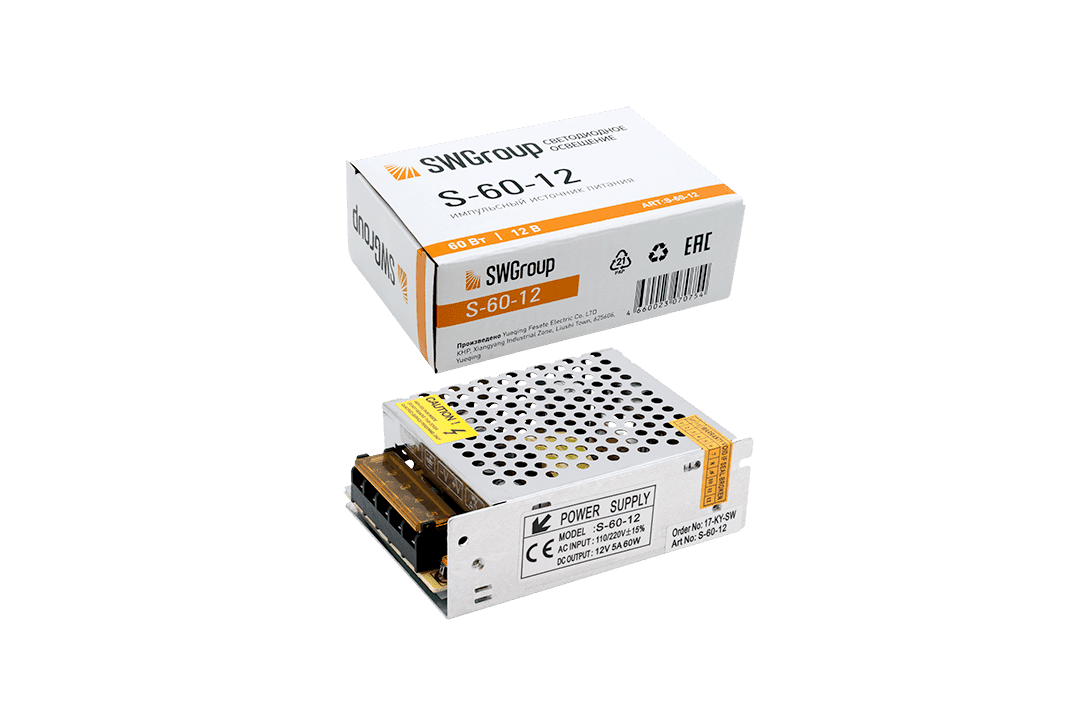 Блоки питания сетка 60W/12V, серия S, Мебельная фурнитура Фурнитура-М